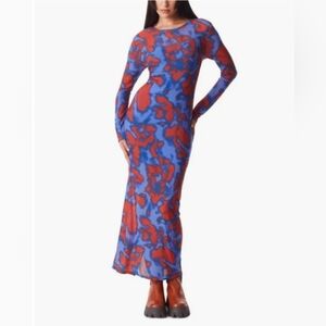 Circus NY Abstract Print Long Sleeve Dress in Baja Blue Twisted Tie Dye Medium